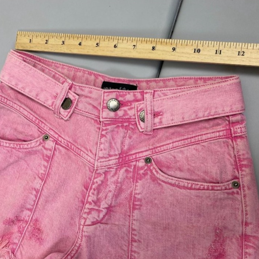 Retrofête Tessa Vintage Pink Distressed Raw Hem Festival Jean Short 26 High Rise - Picture 10 of 16